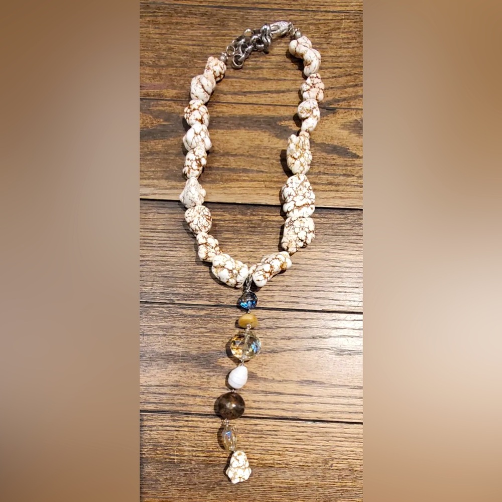 NEW Handmade White and Brown Howlite Drop Necklace by J. Coons